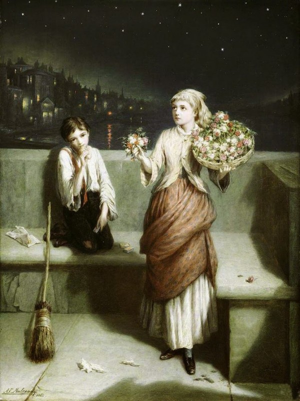 Selling flowers and sweeping the streets by Augustus Edwin Mulready